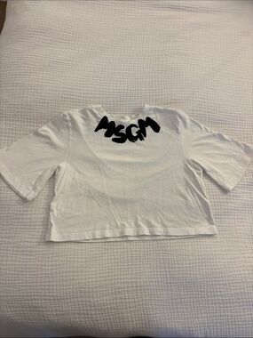 MSGM White and Black Graphic Crop Tee for Kids